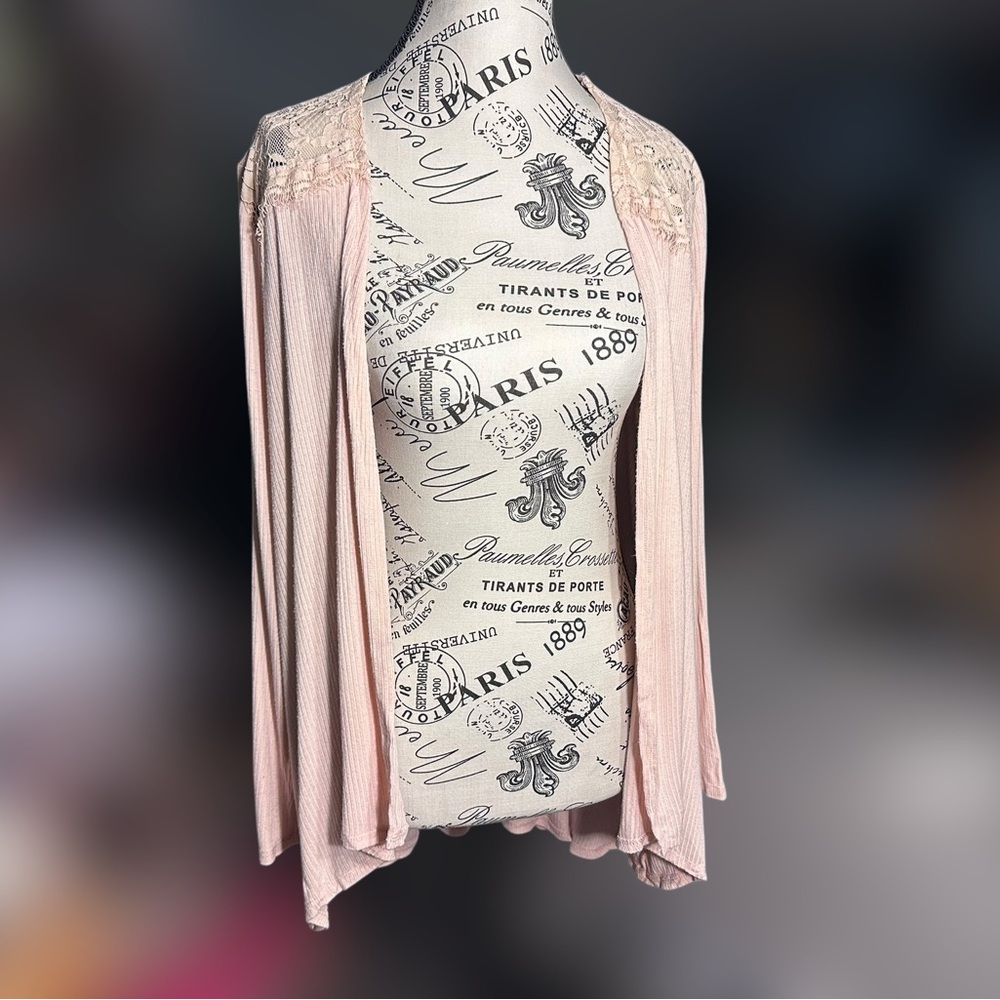 Wishful Park - Lace Cardigan Light Pink Long Sleeve Size Large